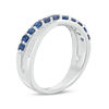 Thumbnail Image 1 of Lab-Created Blue Sapphire and Diamond Accent Criss-Cross Ring in Sterling Silver