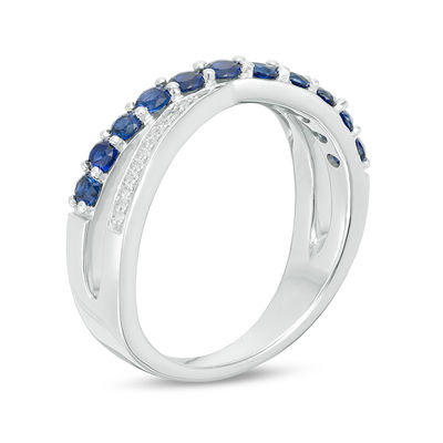 Lab-Created Blue Sapphire and Diamond Accent Criss-Cross Ring in Sterling Silver