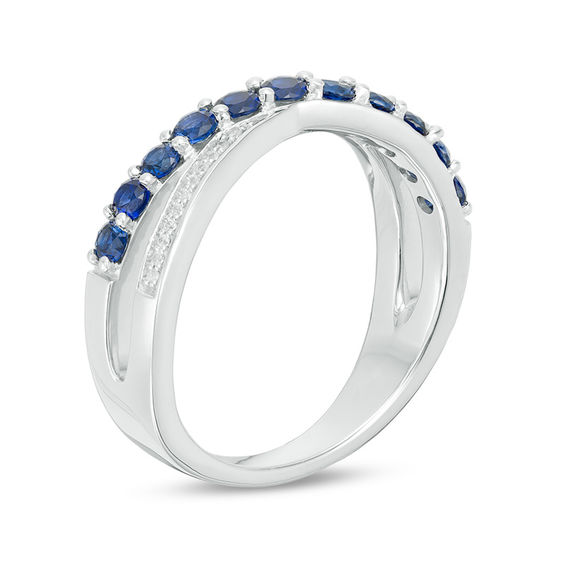 Lab-Created Blue Sapphire and Diamond Accent Criss-Cross Ring in Sterling Silver