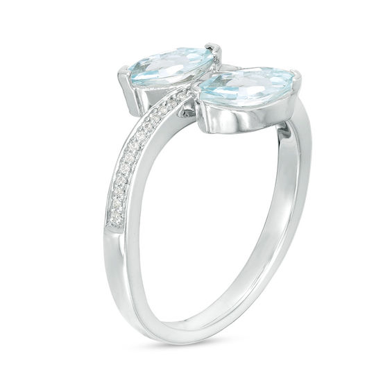 Marquise Aquamarine and 0.040 CT. T.W. Diamond Bypass Ring in Sterling Silver