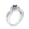 4.0mm Princess-Cut Amethyst and 0.085 CT. T.W. Diamond Split Shank Ring in Sterling Silver