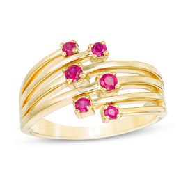 Lab-Created Ruby Zig-Zag Orbit Ring in Sterling Silver with 14K Gold Plate