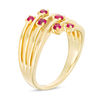 Thumbnail Image 2 of Lab-Created Ruby Zig-Zag Orbit Ring in Sterling Silver with 14K Gold Plate