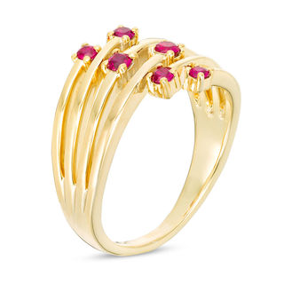 Lab-Created Ruby Zig-Zag Orbit Ring in Sterling Silver with 14K Gold Plate