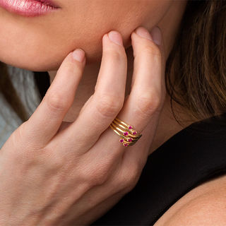 Lab-Created Ruby Zig-Zag Orbit Ring in Sterling Silver with 14K Gold Plate