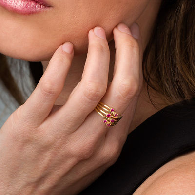 Lab-Created Ruby Zig-Zag Orbit Ring in Sterling Silver with 14K Gold Plate