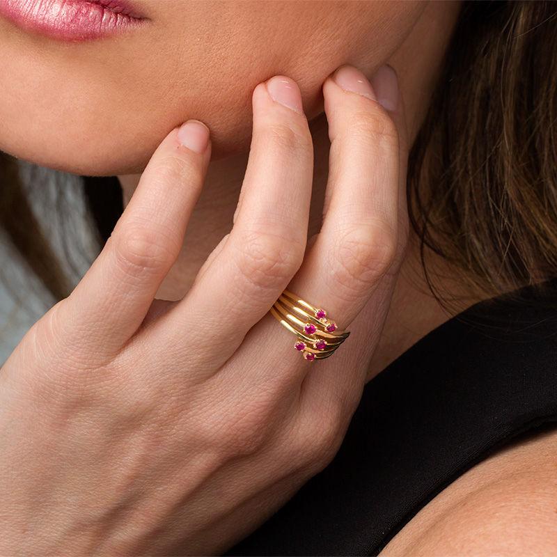 Lab-Created Ruby Zig-Zag Orbit Ring in Sterling Silver with 14K Gold Plate|Peoples Jewellers