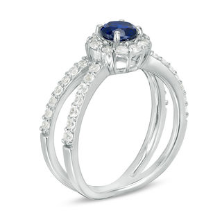 5.0mm Lab-Created Blue and White Sapphire Frame Orbit Ring in Sterling Silver