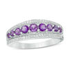 Thumbnail Image 0 of Amethyst and 0.145 CT. T.W. Diamond Nine Stone Vintage-Style Ring in Sterling Silver