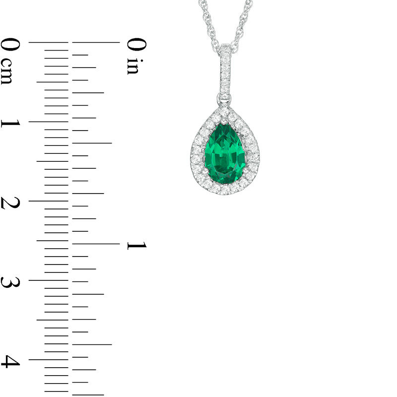 Pear-Shaped Lab-Created Emerald and 0.115 CT. T.W. Diamond Frame Pendant in Sterling Silver|Peoples Jewellers