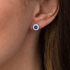 4.3mm Lab-Created Blue Sapphire and 0.23 CT. T.W. Diamond Frame Stud Earrings in Sterling Silver