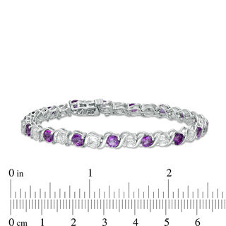 4.0mm Amethyst and Lab-Created White Sapphire Alternating Line Bracelet in Sterling Silver - 7.25"