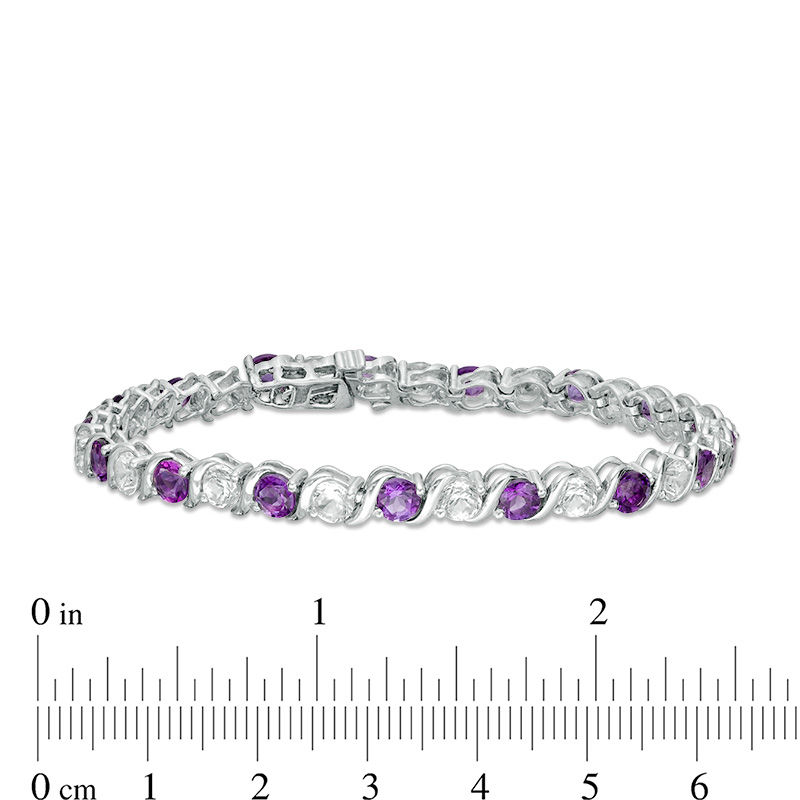 4.0mm Amethyst and Lab-Created White Sapphire Alternating Line Bracelet in Sterling Silver - 7.25"