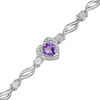 6.0mm Heart-Shaped Amethyst and Diamond Accent Flame Bracelet in Sterling Silver - 7.5"