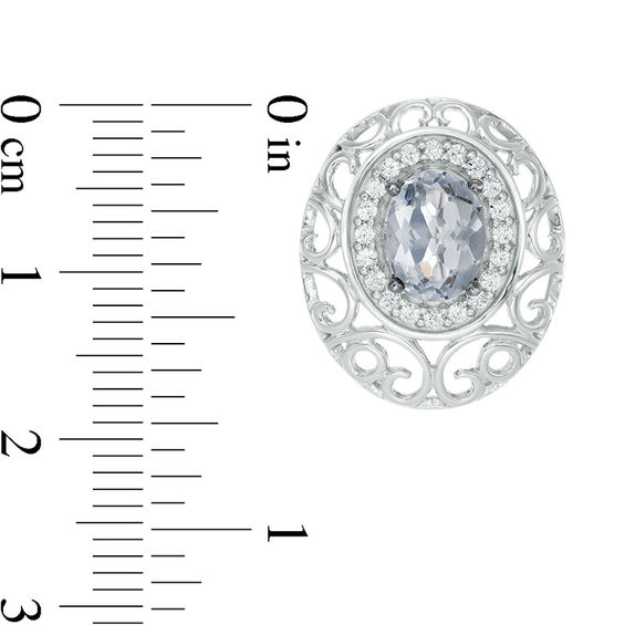 Oval Lab-Created Grey Spinel and White Sapphire Filigree Frame Stud Earrings in Sterling Silver