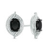 Oval Lab-Created Black Sapphire and 0.04 CT. T.W. Diamond Bead Bypass Swirl Frame Stud Earrings in Sterling Silver