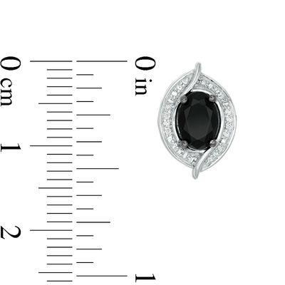 Oval Lab-Created Black Sapphire and 0.04 CT. T.W. Diamond Bead Bypass Swirl Frame Stud Earrings in Sterling Silver