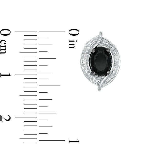 Oval Lab-Created Black Sapphire and 0.04 CT. T.W. Diamond Bead Bypass Swirl Frame Stud Earrings in Sterling Silver