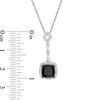 Thumbnail Image 2 of Cushion-Cut Lab-Created Black Sapphire and 0.085 CT. T.W. Diamond Frame Vintage-Style Drop Pendant in Sterling Silver