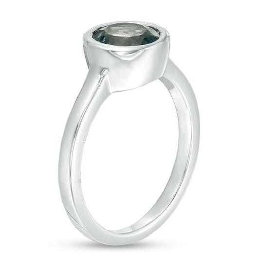 7.0mm Bezel-Set Lab-Created Grey Spinel Solitaire Ring in Sterling Silver