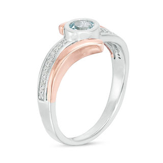 4.1mm Aquamarine and 0.066 CT. T.W. Diamond Bypass Ring in Sterling Silver and 10K Rose Gold