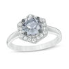 7.0mm Lab-Created Grey Spinel and White Sapphire Hexagon Frame Ring in Sterling Silver