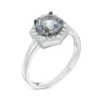 7.0mm Lab-Created Grey Spinel and White Sapphire Hexagon Frame Ring in Sterling Silver