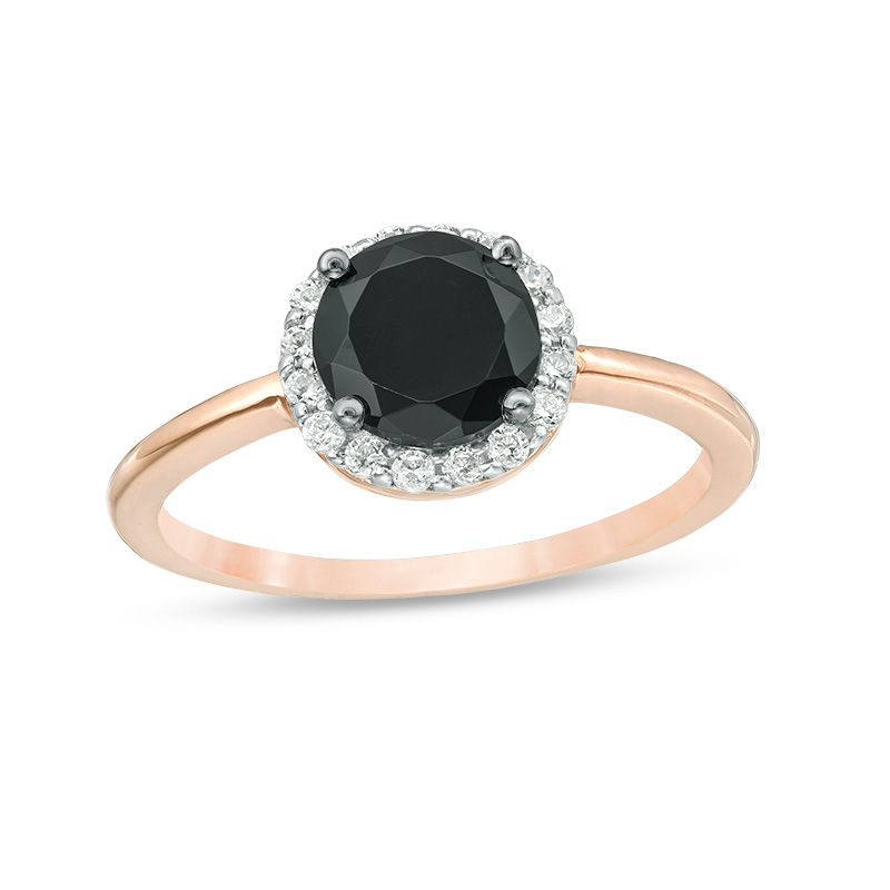 6.0mm Lab-Created Black Sapphire and 0.145 CT. T.W. Diamond Frame Ring in 10K Rose Gold|Peoples Jewellers