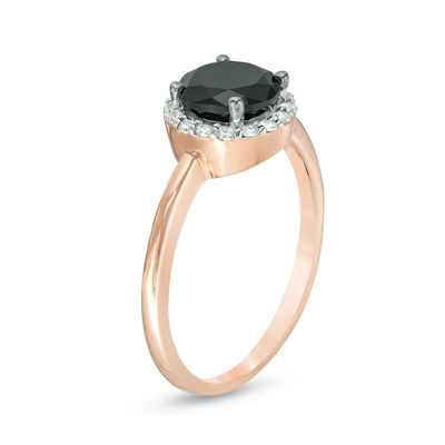 6.0mm Lab-Created Black Sapphire and 0.145 CT. T.W. Diamond Frame Ring in 10K Rose Gold