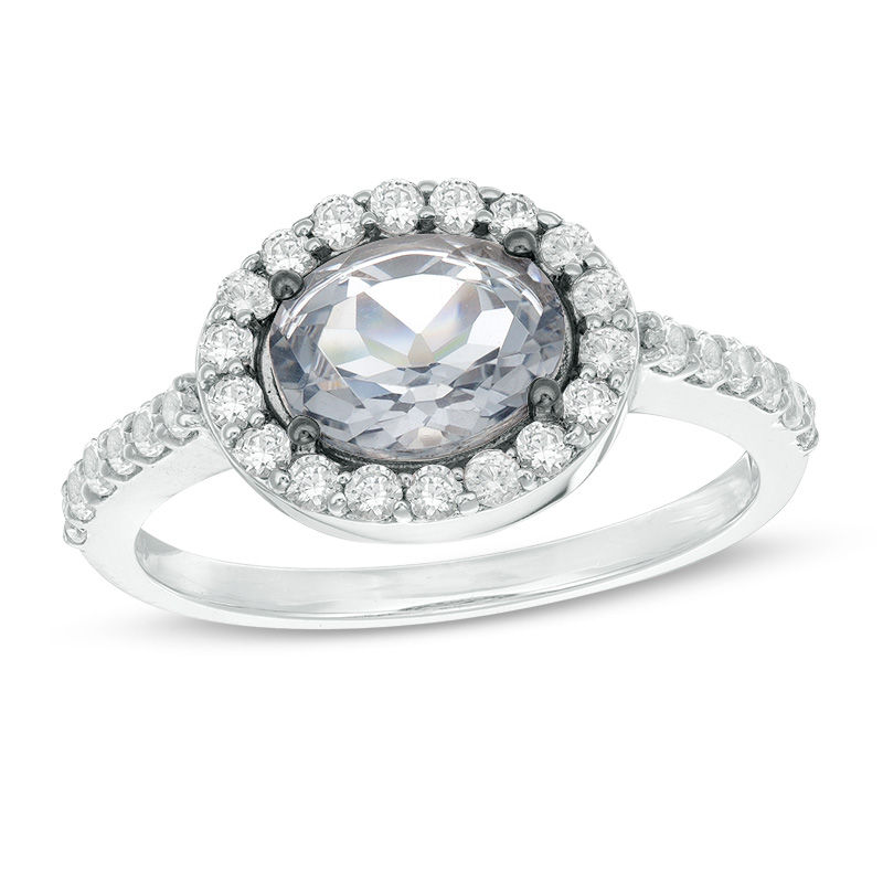 Sideways Oval Lab-Created Grey Spinel and White Sapphire Frame Ring in Sterling Silver|Peoples Jewellers