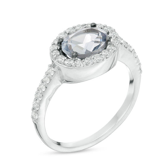 Sideways Oval Lab-Created Grey Spinel and White Sapphire Frame Ring in Sterling Silver