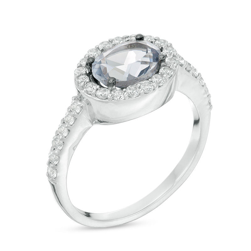 Sideways Oval Lab-Created Grey Spinel and White Sapphire Frame Ring in Sterling Silver
