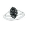 Thumbnail Image 0 of Marquise Lab-Created Black Sapphire and 0.086 CT. T.W. Black Diamond Frame Split Shank Ring in Sterling Silver