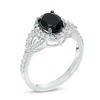 Thumbnail Image 1 of Oval Lab-Created Black and White Sapphire Frame Open Leaf Ring in Sterling Silver