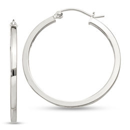 2.0 x 30.0mm Polished Square-Edged Hoop Earrings in Sterling Silver