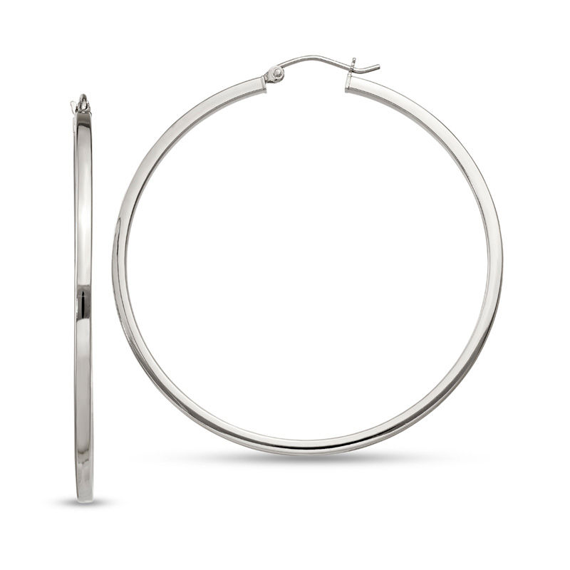 2.0 x 50.0mm Polished Square-Edged Hoop Earrings in Sterling Silver