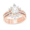 Lab-Created White Sapphire and 0.04 CT. T.W. Diamond Three Piece Bridal Set in Sterling Silver with 14K Rose Gold Plate