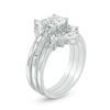 Lab-Created White Sapphire and 0.04 CT. T.W. Diamond Sunburst Three Piece Bridal Set in Sterling Silver