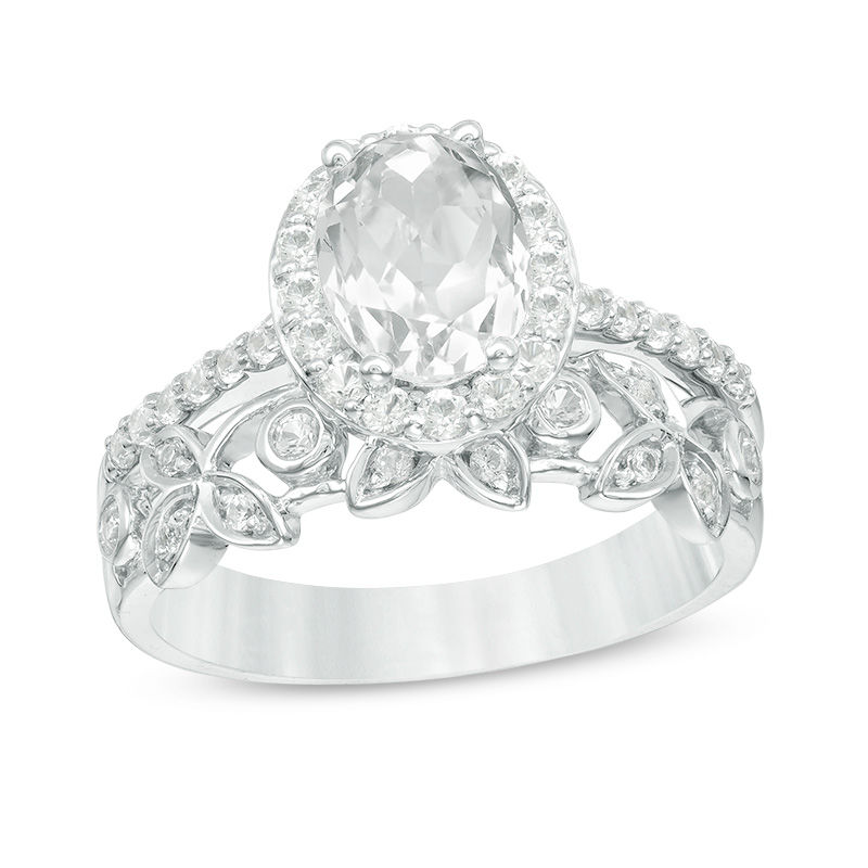 Oval Lab-Created White Sapphire Frame Vine Bridal Set in Sterling Silver|Peoples Jewellers
