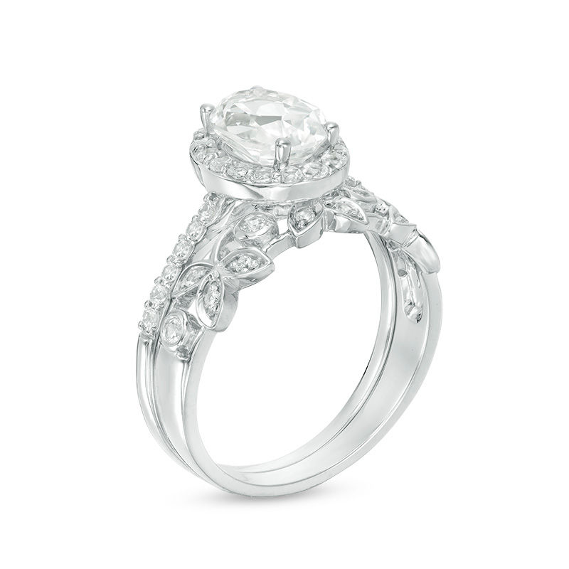 Oval Lab-Created White Sapphire Frame Vine Bridal Set in Sterling Silver|Peoples Jewellers