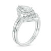 Pear-Shaped Lab-Created White Sapphire and 0.116 CT. T.W. Diamond Frame Bridal Set in Sterling Silver