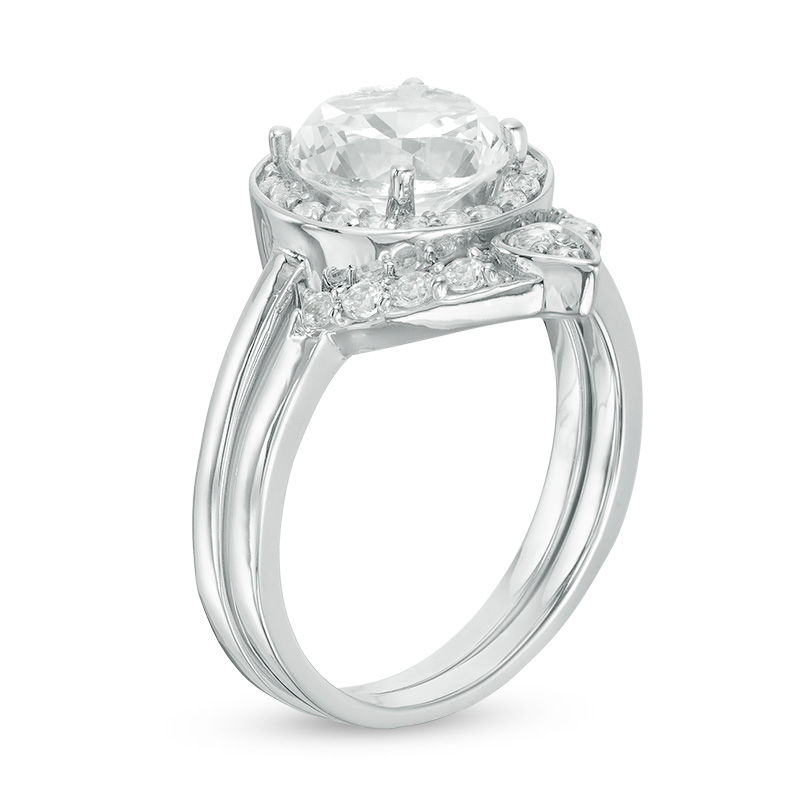8.0mm Lab-Created White Sapphire Frame Bridal Set in Sterling Silver|Peoples Jewellers