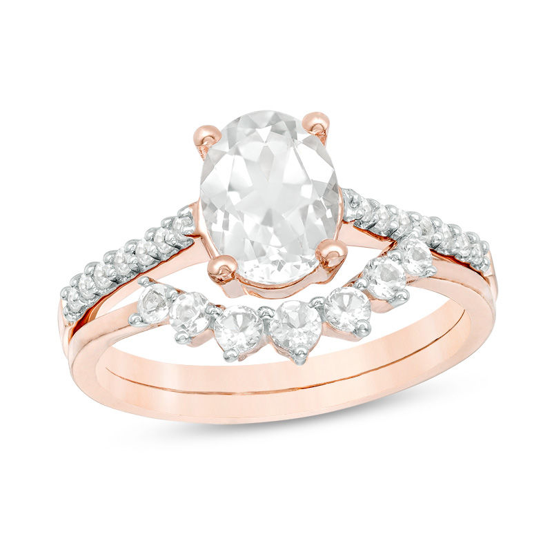 Oval White Topaz Bridal Set in 10K Rose Gold | Peoples Jewellers