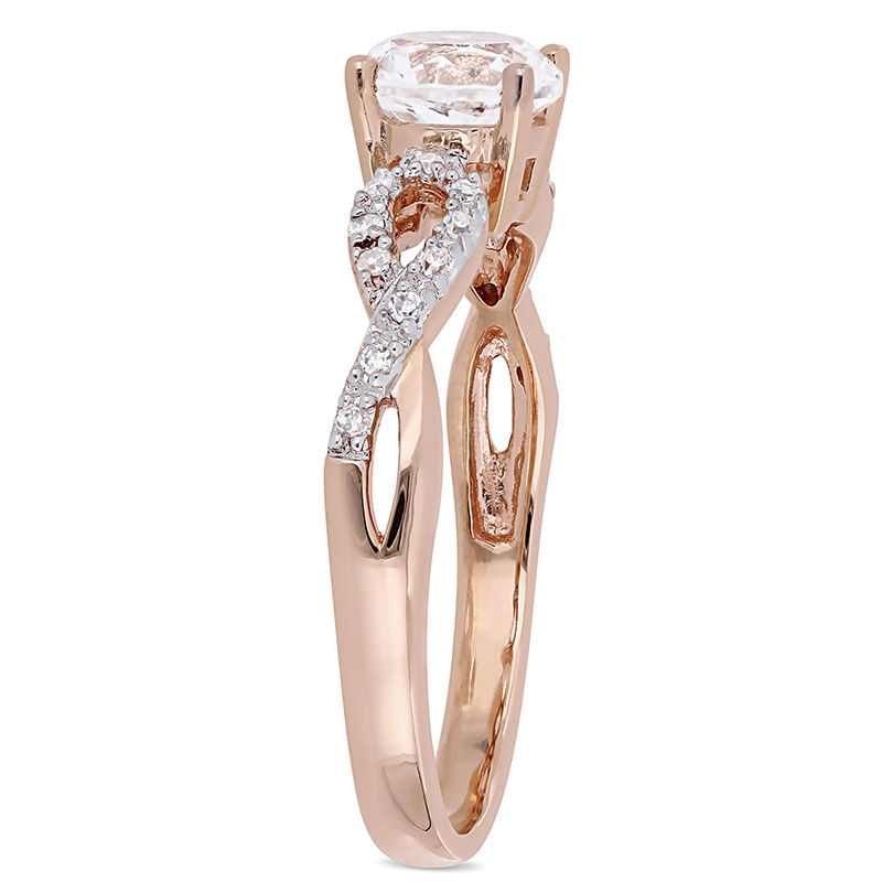6.0mm Lab-Created White Sapphire and 0.08 CT. T.W. Diamond Infinity Shank Engagement Ring in 10K Rose Gold|Peoples Jewellers