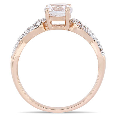 6.0mm Lab-Created White Sapphire and 0.08 CT. T.W. Diamond Infinity Shank Engagement Ring in 10K Rose Gold