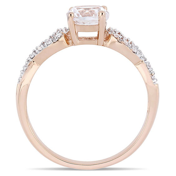 6.0mm Lab-Created White Sapphire and 0.08 CT. T.W. Diamond Infinity Shank Engagement Ring in 10K Rose Gold