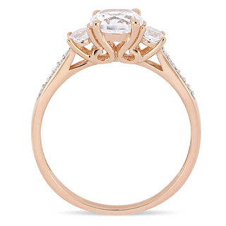 Lab-Created White Sapphire and 0.04 CT. T.W. Diamond Three Stone Engagement Ring in 10K Rose Gold