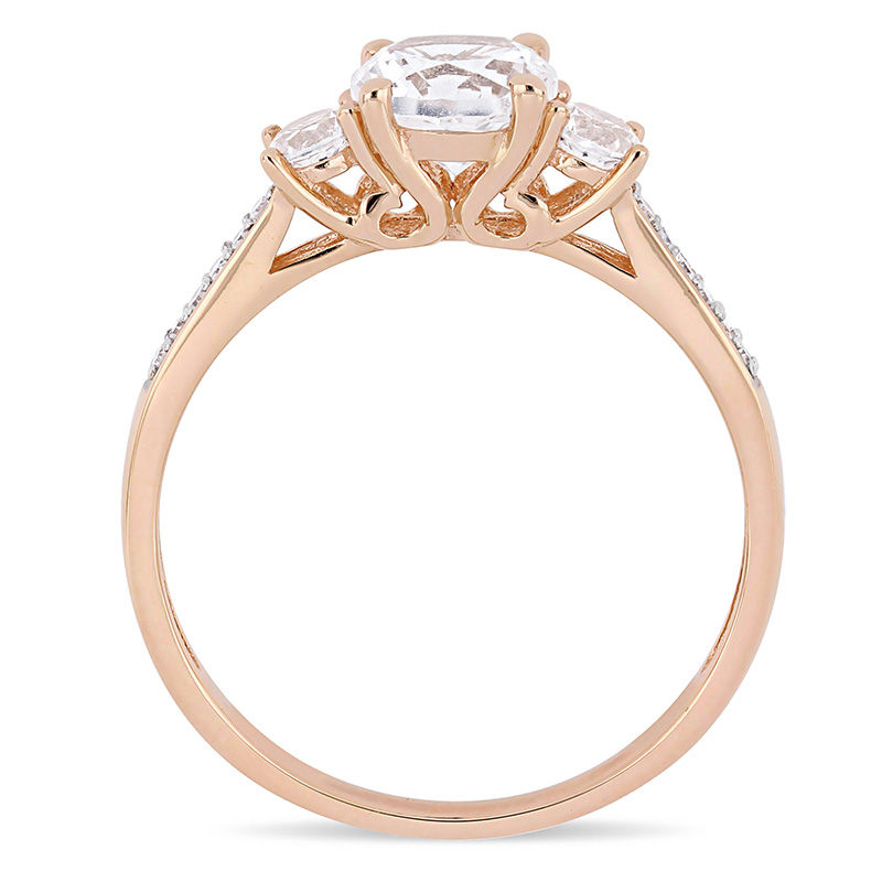 Lab-Created White Sapphire and 0.04 CT. T.W. Diamond Three Stone Engagement Ring in 10K Rose Gold|Peoples Jewellers