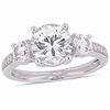 Thumbnail Image 0 of Lab-Created White Sapphire and 0.07 CT. T.W. Diamond Three Stone Engagement Ring in 10K White Gold