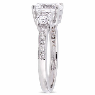 Lab-Created White Sapphire and 0.07 CT. T.W. Diamond Three Stone Engagement Ring in 10K White Gold